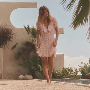 ZARA Pink Floral Puff Sleeve Cottage Coquette Softgirl Sheer Mini Dress XS NWT!